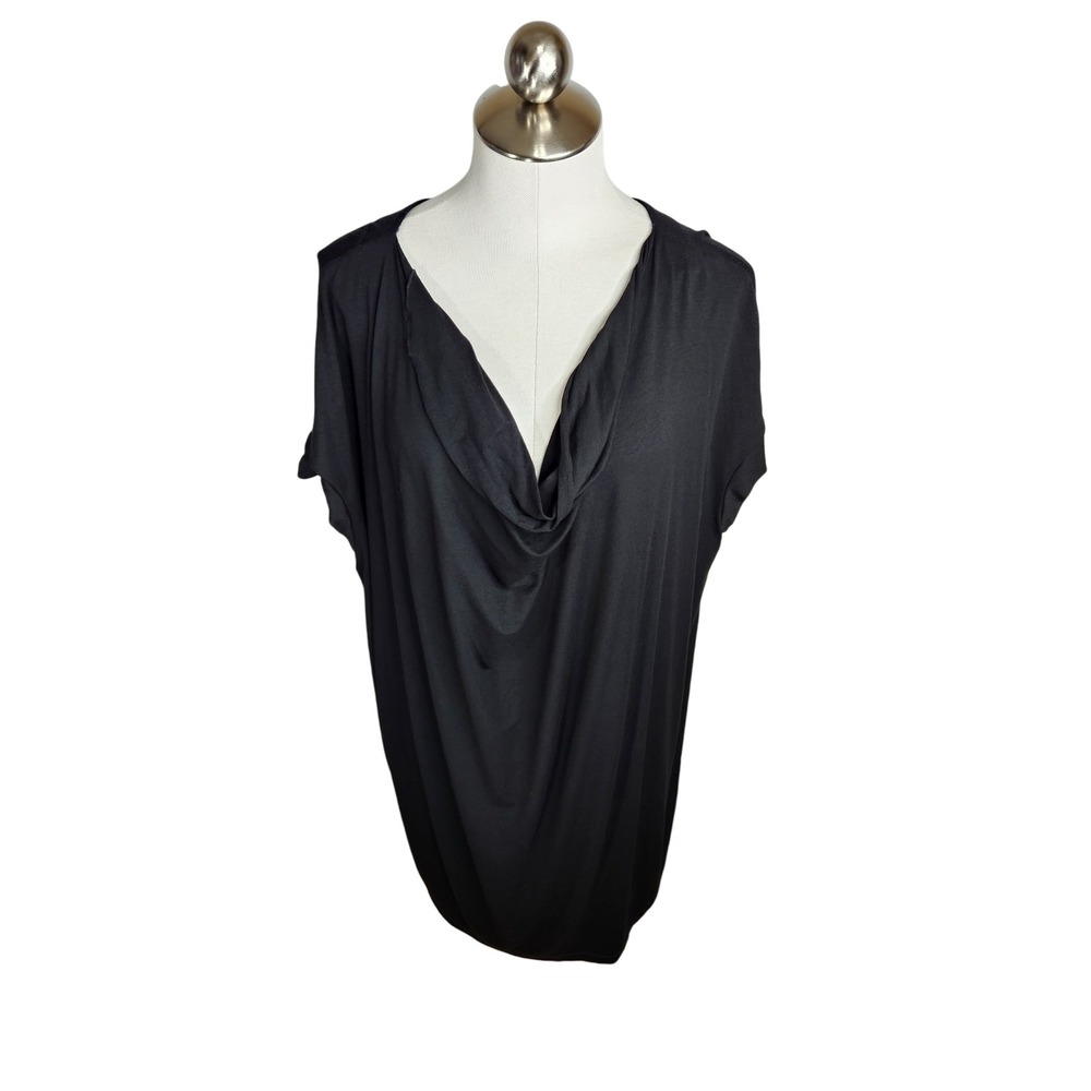 Eileen Fisher Cowl Neck Dress Womens 3X Black Jersey Knit Cap Sleeve Minimalist‎